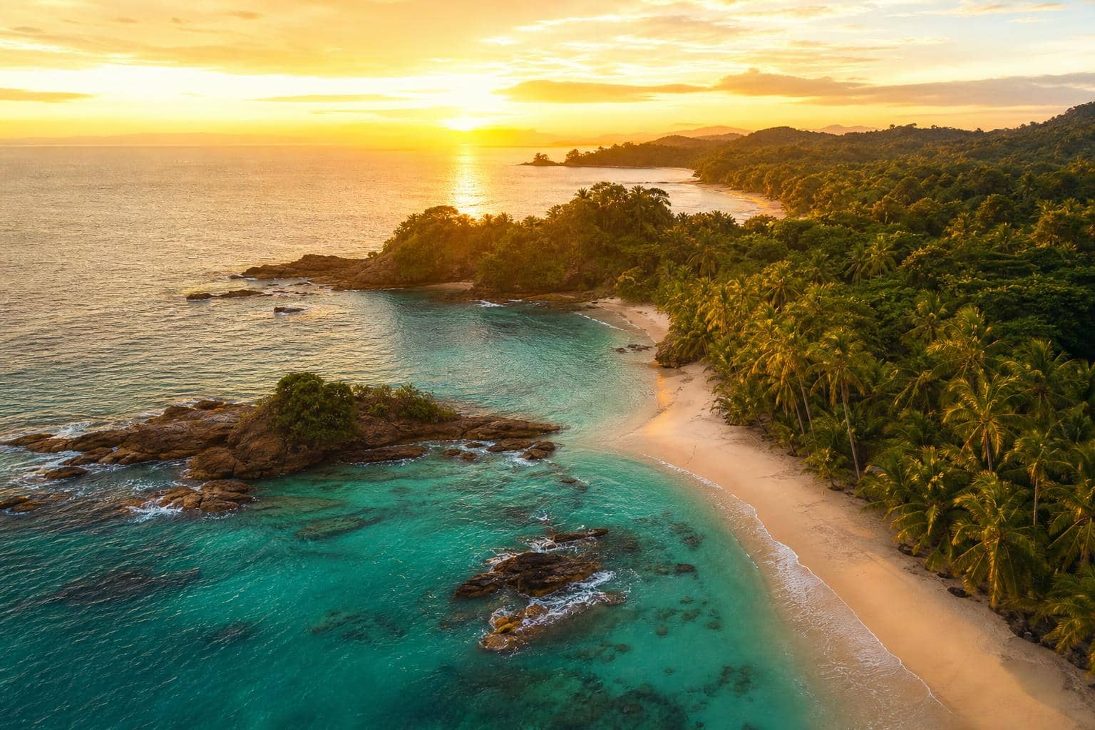 Costa Rica's Pacific coast at sunset, seen from above